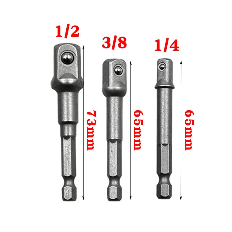 New Drill Socket Adapter 1/4 3/8 1/2 Size Hex Shank Square Head Drill Bit Impact Drill Extension Drill Bits Bar Socket Adapter Peaceful Pleasures Health and Wellness Three-piece set B