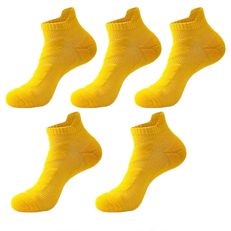 5 Pairs Men's Outdoor Ankle Socks, Shock-Absorbing And Anti Slip Sports Socks, Sweat Absorbing And Breathable Towel Bottom Socks Peaceful Pleasures Health and Wellness 5 Pairs Yellow One Size