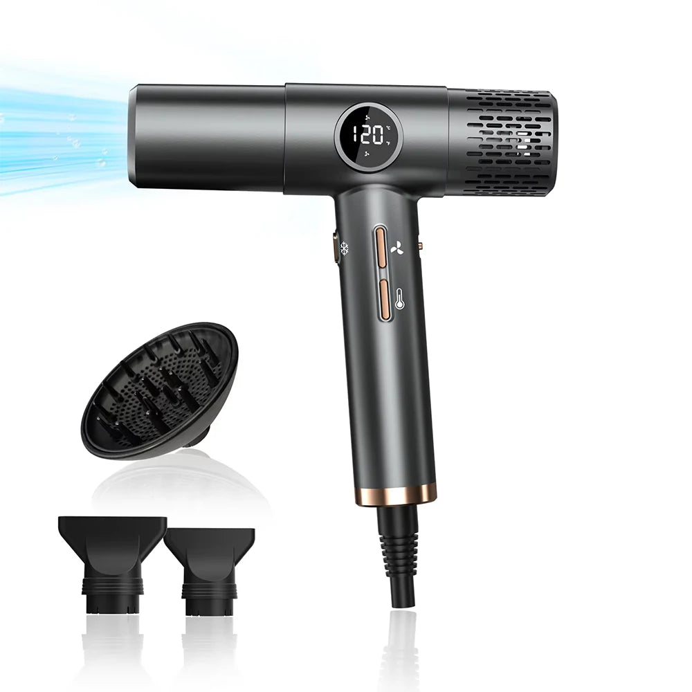 110000rpm Brushless Professional Hair Dryer Negative Ion Blower High Speed Salon Home Blower Appliance Hair Care Tools Peaceful Pleasures Health and Wellness Black with LED EU