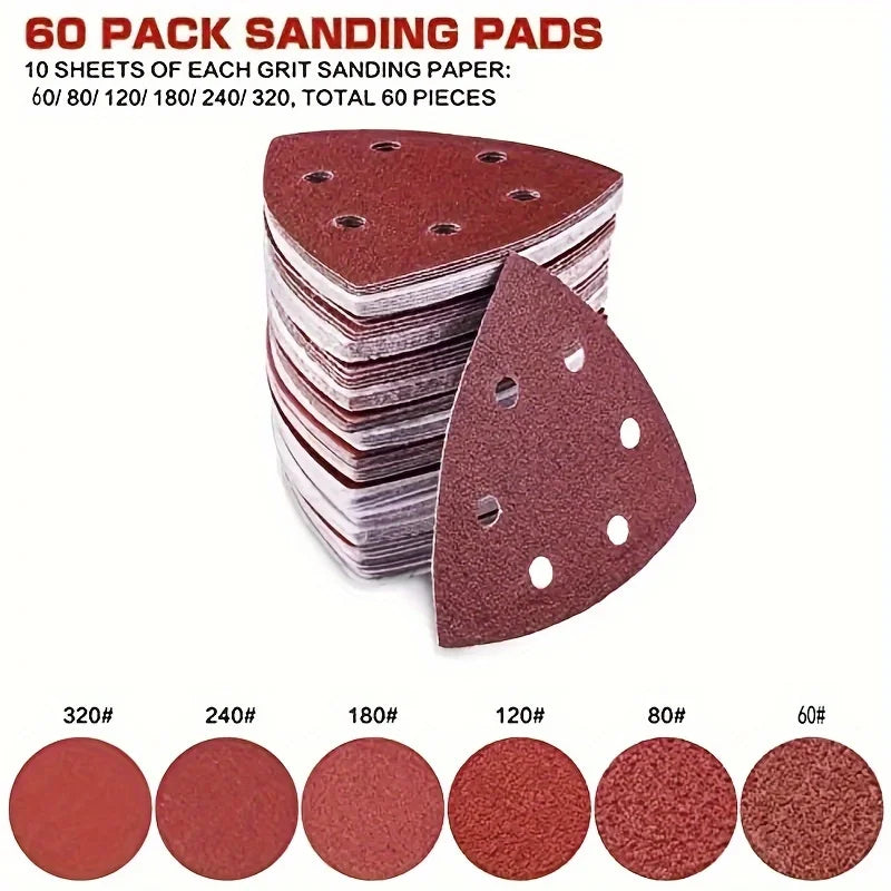 Triangle Sanding Pads Mouse Sander Sandpaper 6 Holes 60 80 120 180