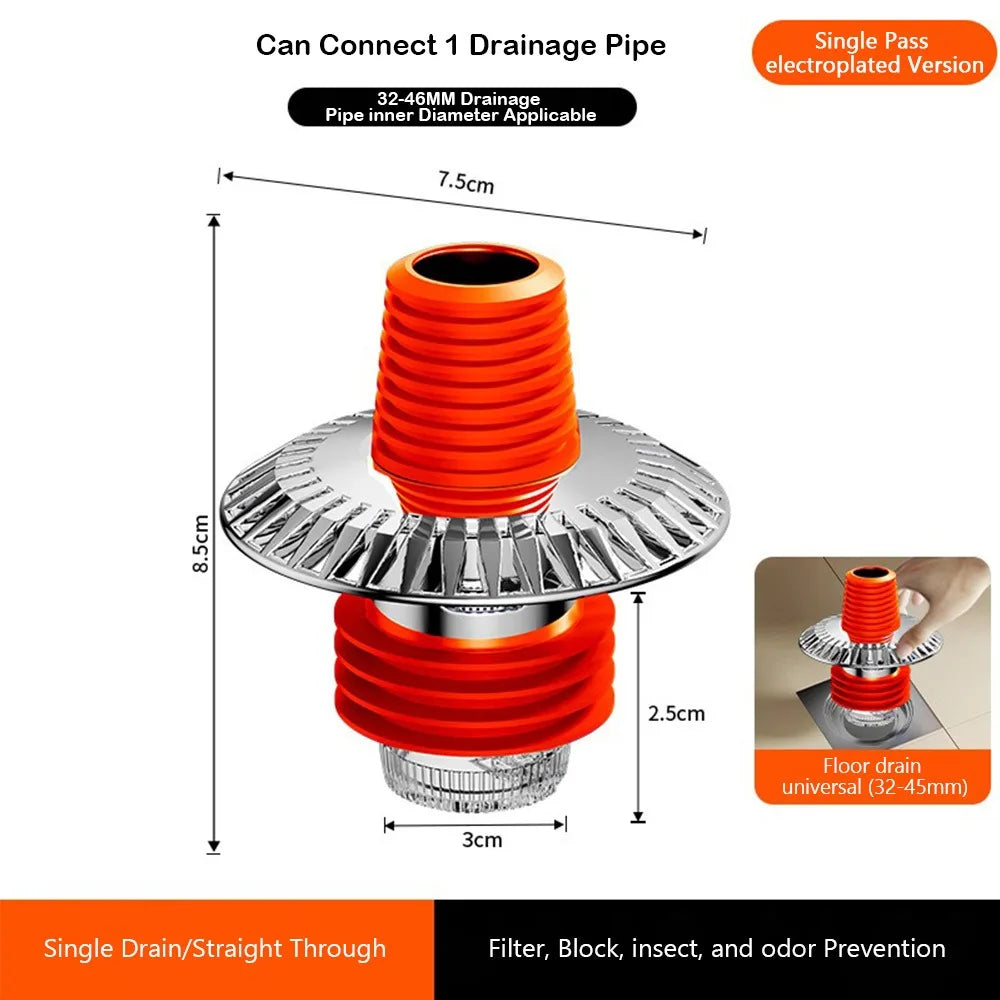 Anti-Odor Floor Drain Connector | Multi-Port Hose Adapter