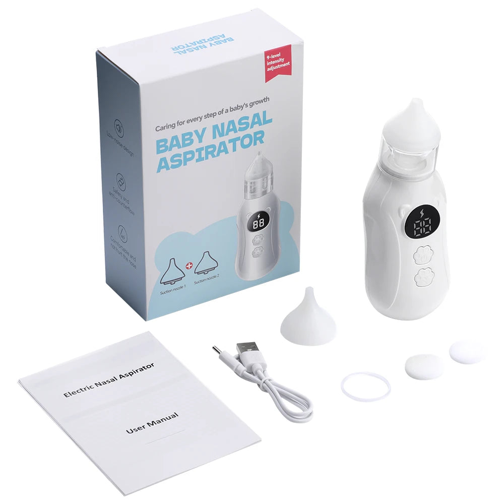 Electric Baby Nasal Aspirator Newborn Smart Nose Cleaner 9-Speed Snot Booger Suction Device Low Noise Toddler Mucus Sucker Peaceful Pleasures Health and Wellness nasal aspirator