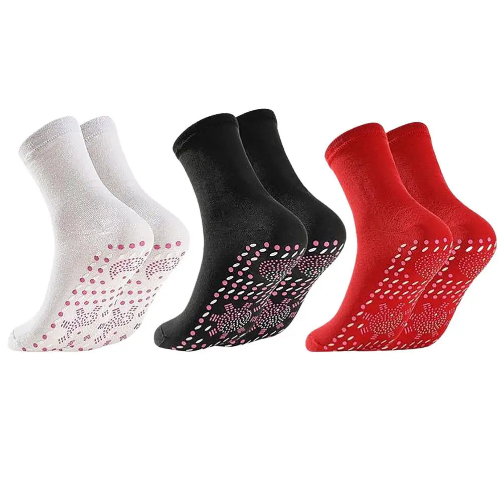 3 Pairs Self-Heating Cotton Socks - Black Red White Tomalin Health Socks Mid-Tube Cold Resistant Sweat-Absorbing Massage Floor Peaceful Pleasures Health and Wellness Beige
