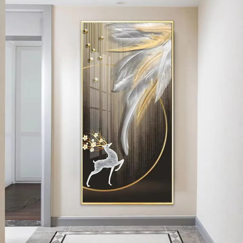 Nordic Luxury Abstract Wall Art Golden White Feathers Canvas Painting Gold Ribbon Posters for Porch Corridor Home Decoration Peaceful Pleasures Health and Wellness ZLH3209 30x40cm No Frame
