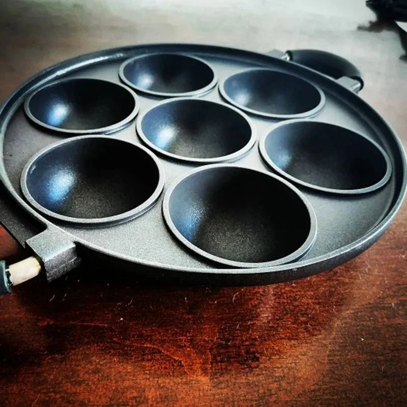 7 Hole Cake Cooking Pan Cast Iron Omelette Pan Non-stick Cooking Pot Breakfast Egg Cooking Pie Cake Mold Cookware Kitchenware Peaceful Pleasures Health and Wellness