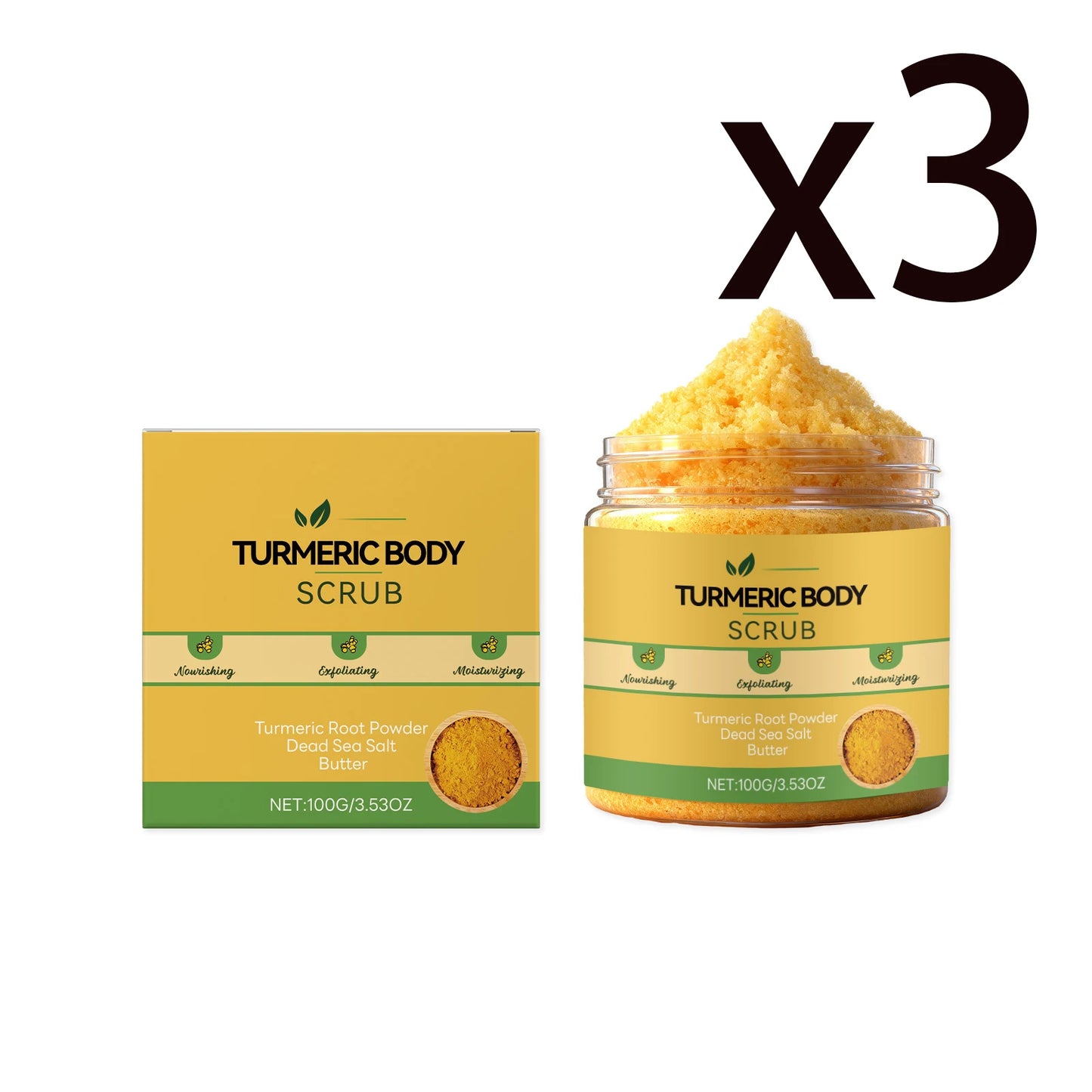 Turmeric Sea Salt Exfoliating Scrub for Deep Cleansing Peaceful Pleasures Health and Wellness 3x100g
