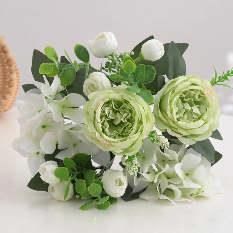 Artificial Silk Peony & Hydrangea Bouquet – Wedding Home Decor