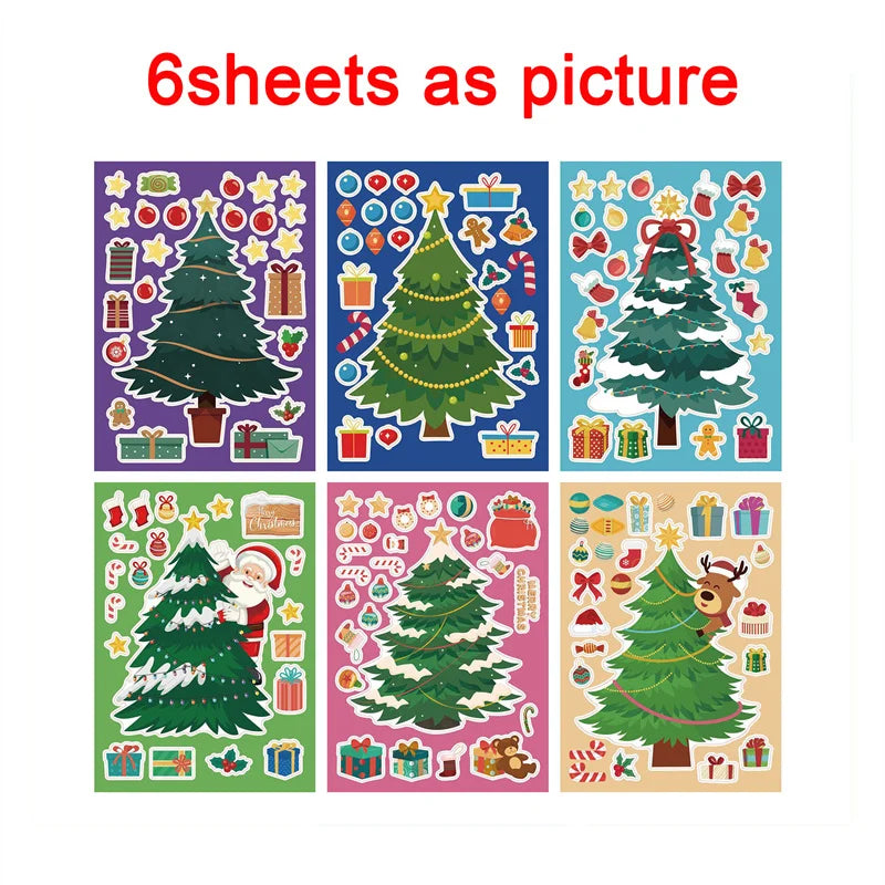 Christmas Tree Party Favors Stickers Kids DIY Puzzle Childern Gifts