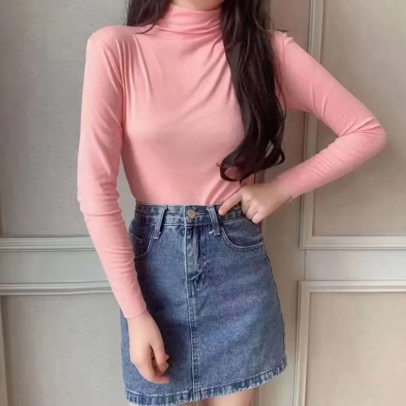 Women's Mock Turtleneck Long Sleeve Slim Top | Korean Fashion