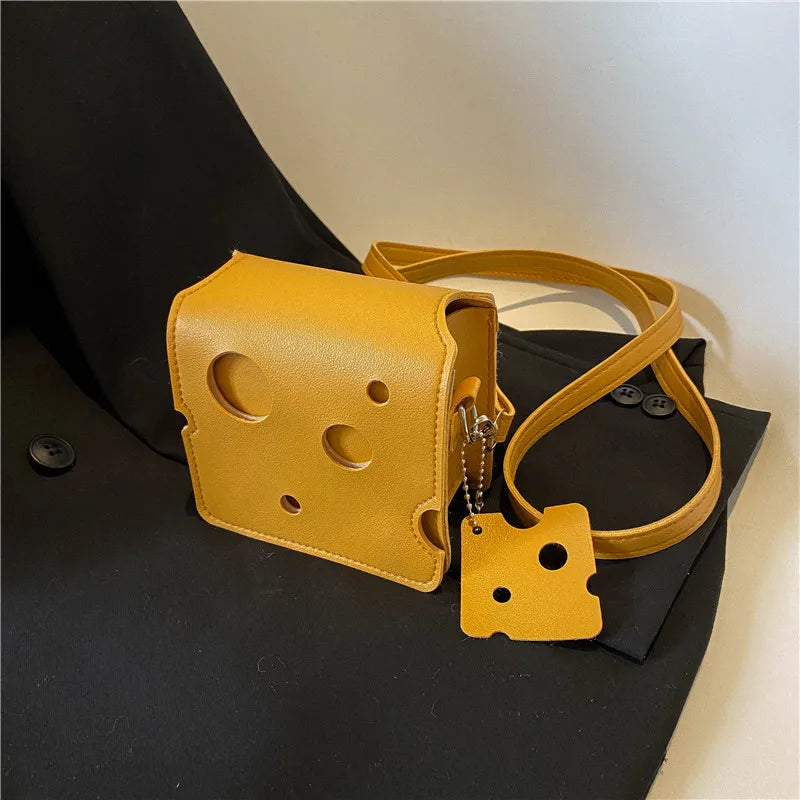 New Fashionable Mini Perforated Cheese Shaped Triangle Crossbody Coin Purse Small Square Bag for Lipstick and Earphones Cute Bag Peaceful Pleasures Health and Wellness Square