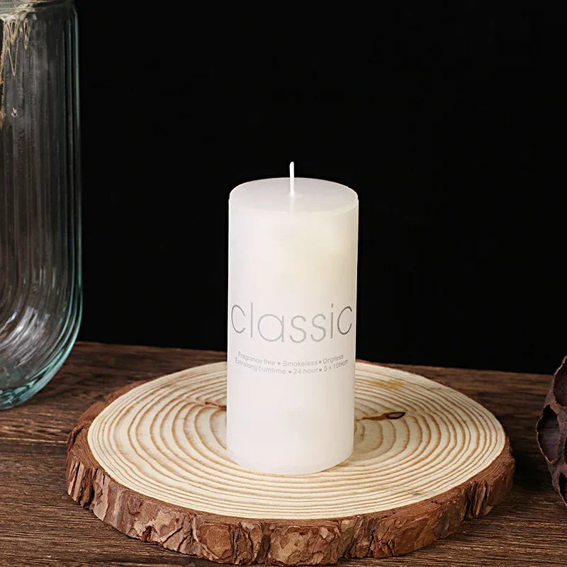 Classic European Ivory White Large Candle Smokeless and Odorless Romantic Wedding Hotel Decoration Festival Supplies Peaceful Pleasures Health and Wellness 5cm x 15cm