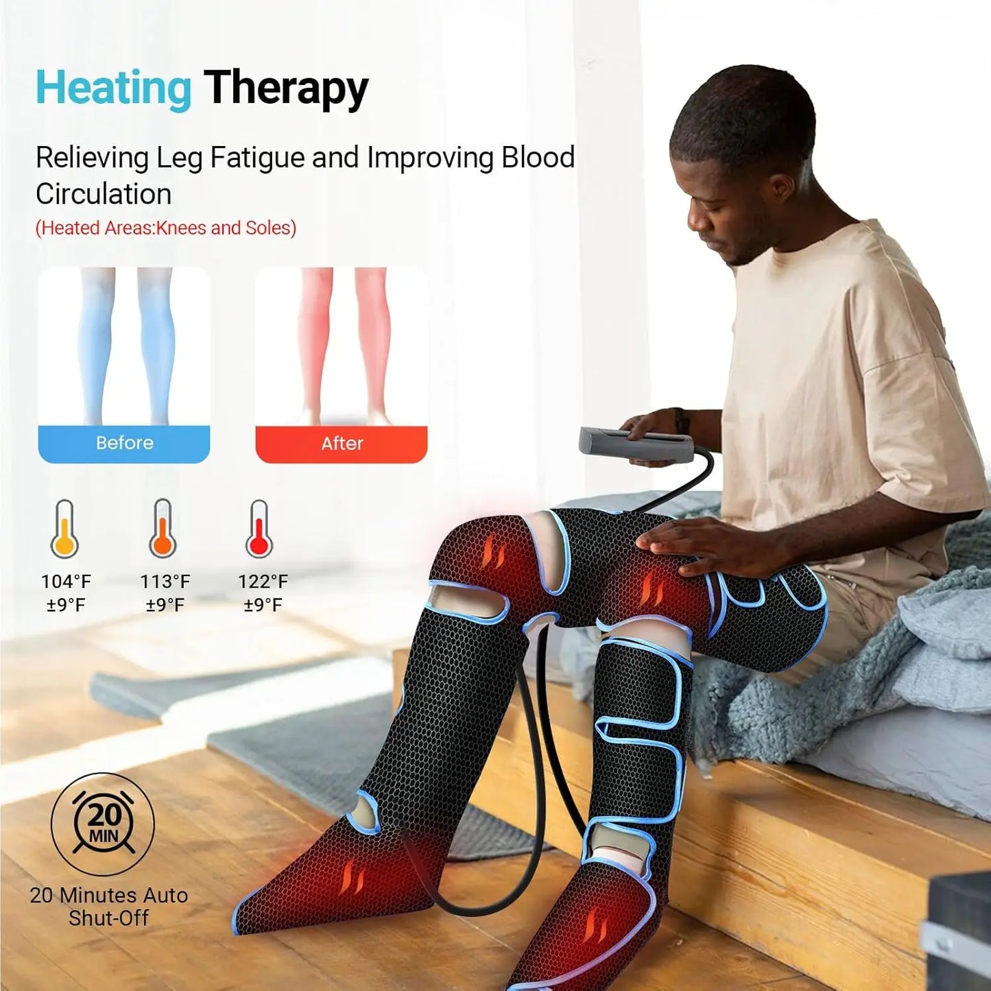 Air Compression Leg Massager | 6 Modes, Heat & 3 Intensities