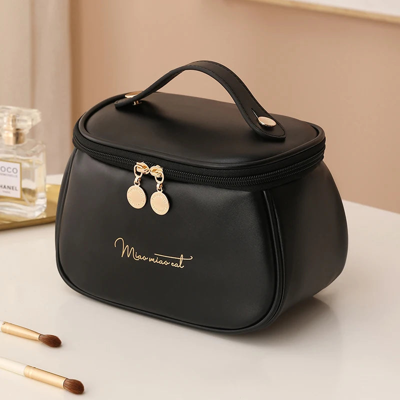 2026 New PU Leather Cosmetic Bag For Women Multi-Functional Portable Travel Storage Makeup Case Female Toiletry Kit Bag YUZI Peaceful Pleasures Health and Wellness black 21x14x14cm