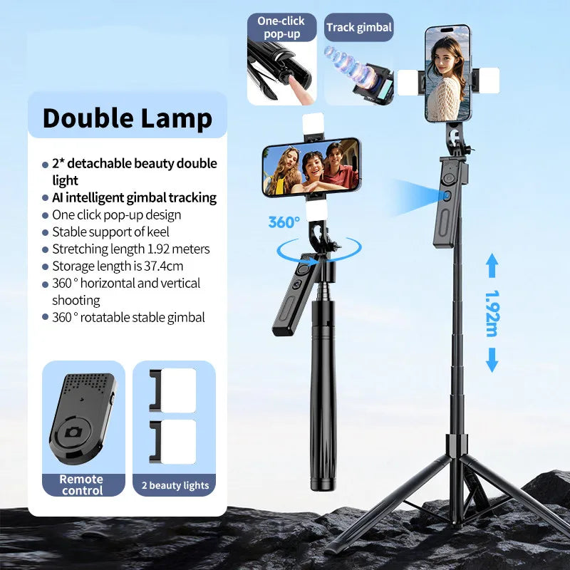 Tripod for Mobile Phone 360°Auto-Rotation Shooting Tripod Selfie Stick Phone Stand AI Face Following, with Remote Control Peaceful Pleasures Health and Wellness WITH LIGHT