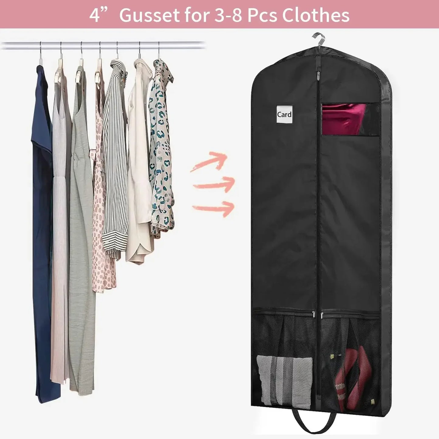 Extra Long Foldable Garment Bag for Dresses and Coats, Clear Window & ID Pocket, Travel-Friendly with Handles Peaceful Pleasures Health and Wellness