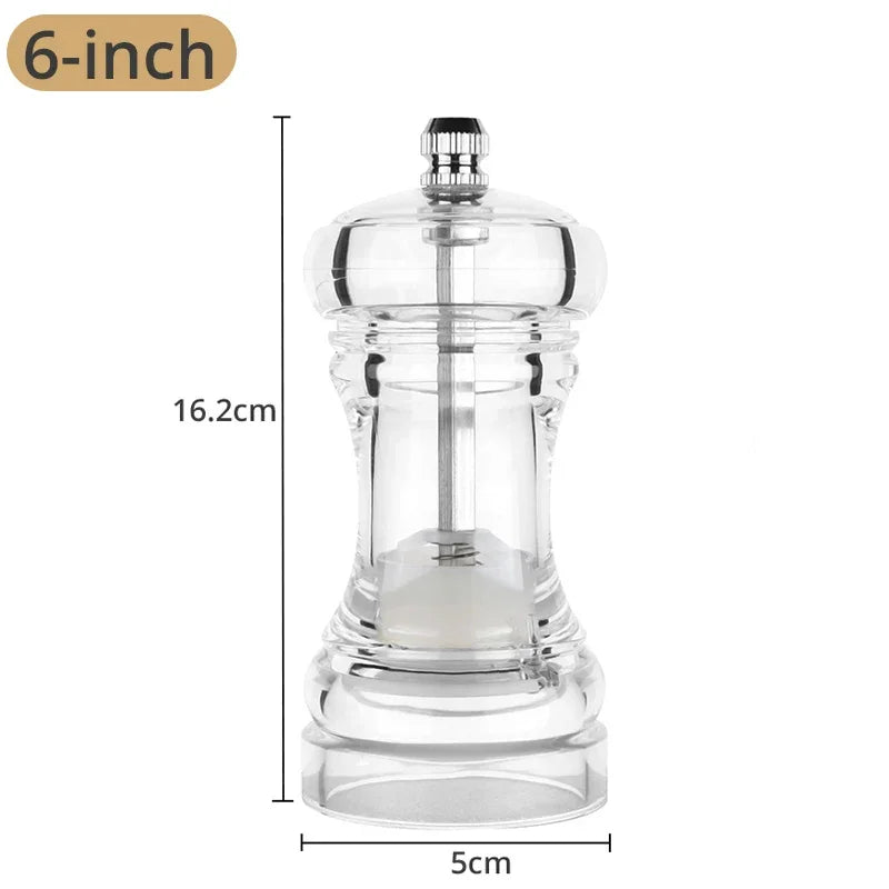 Acrylic Combo Pepper Mill & Salt Shaker | Adjustable Ceramic Grinder, Clear Transparent Body