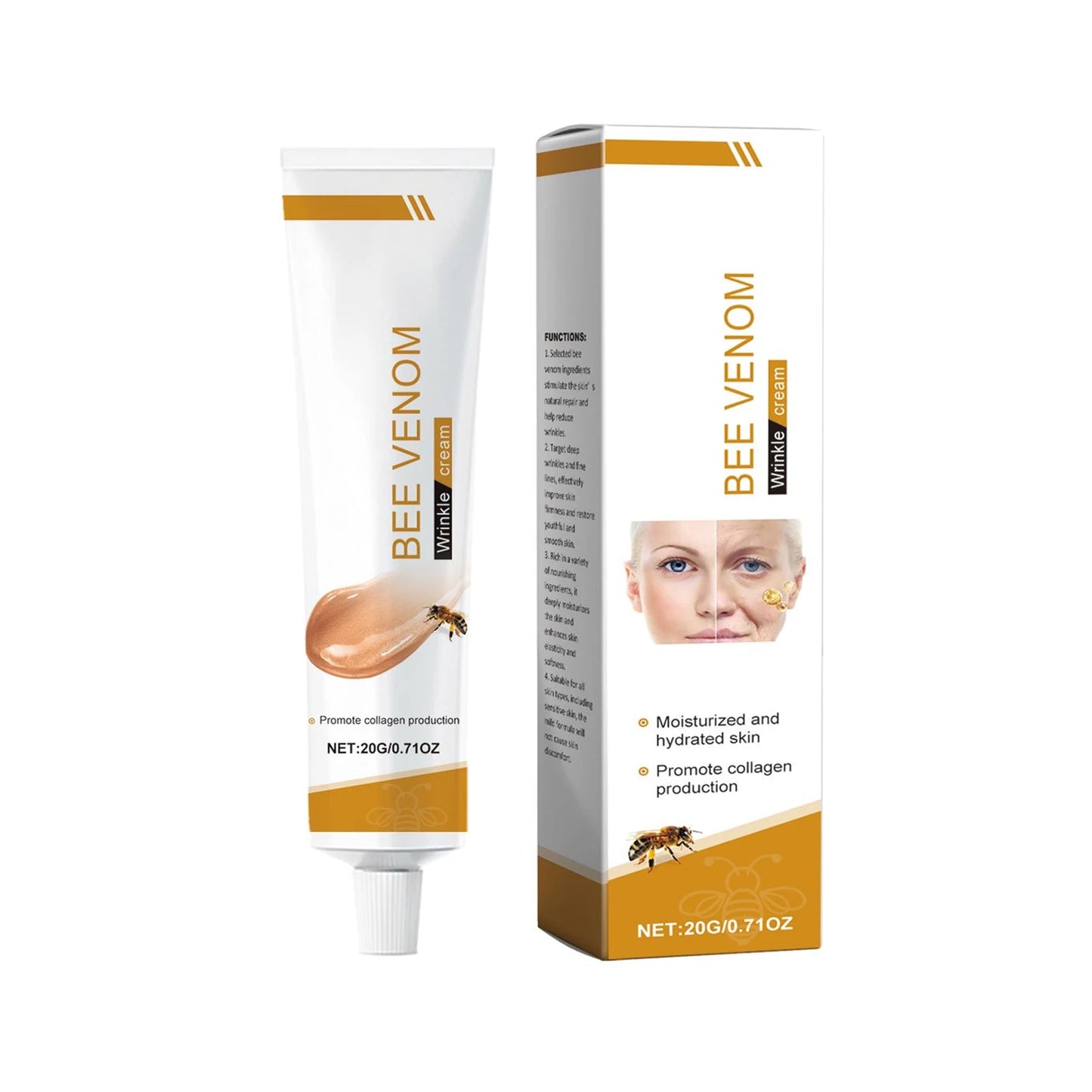 Wrinkle Removal Cream Firming Facial Lifting Moisturizing Deep Hydration Smoothing Fine Lines Repair Skin Bee Venom Cream 20g Peaceful Pleasures Health and Wellness 20g boxed