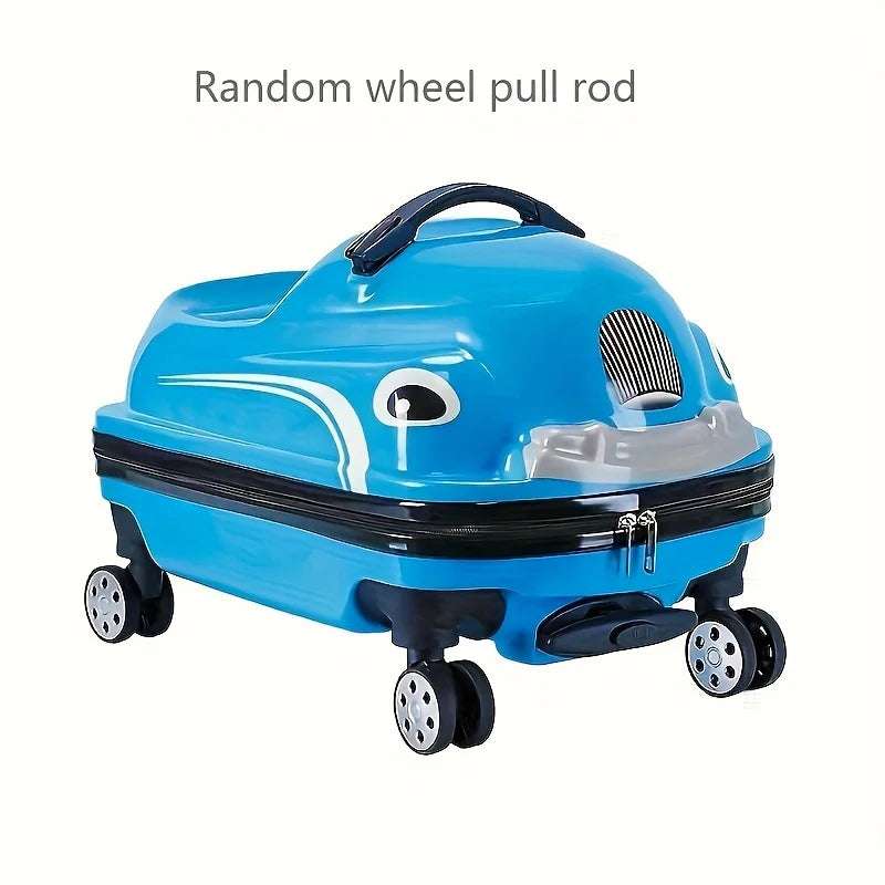 20-Inch Cartoon Car Kids' Pull-Along Suitcase with Spinner Wheels, 88.18LB Capacity, ABS PC Shell, Iron Handle, Zipper Closure Peaceful Pleasures Health and Wellness Blue
