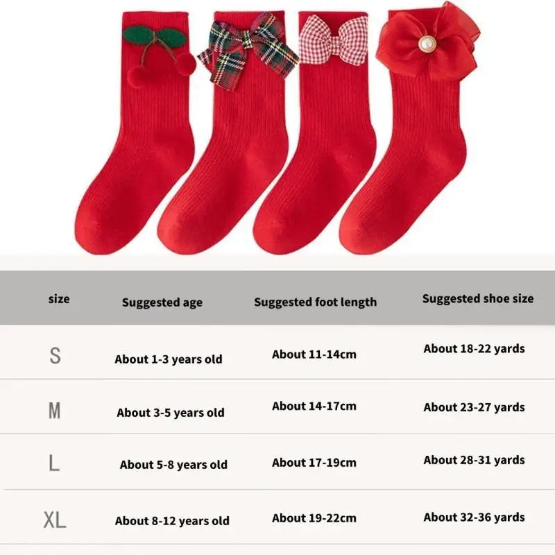 Girls Cotton Bowknot Socks 4-Pack | Middle Calf Kids Socks