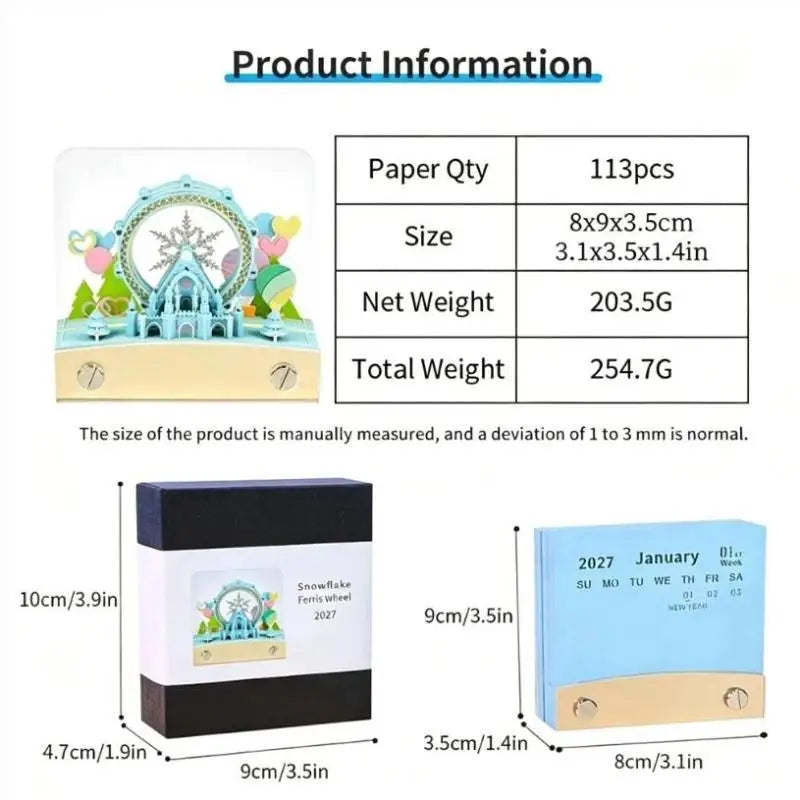 2027 3D LED Tear-Away Desk Calendar | Paper Carving Art Gift