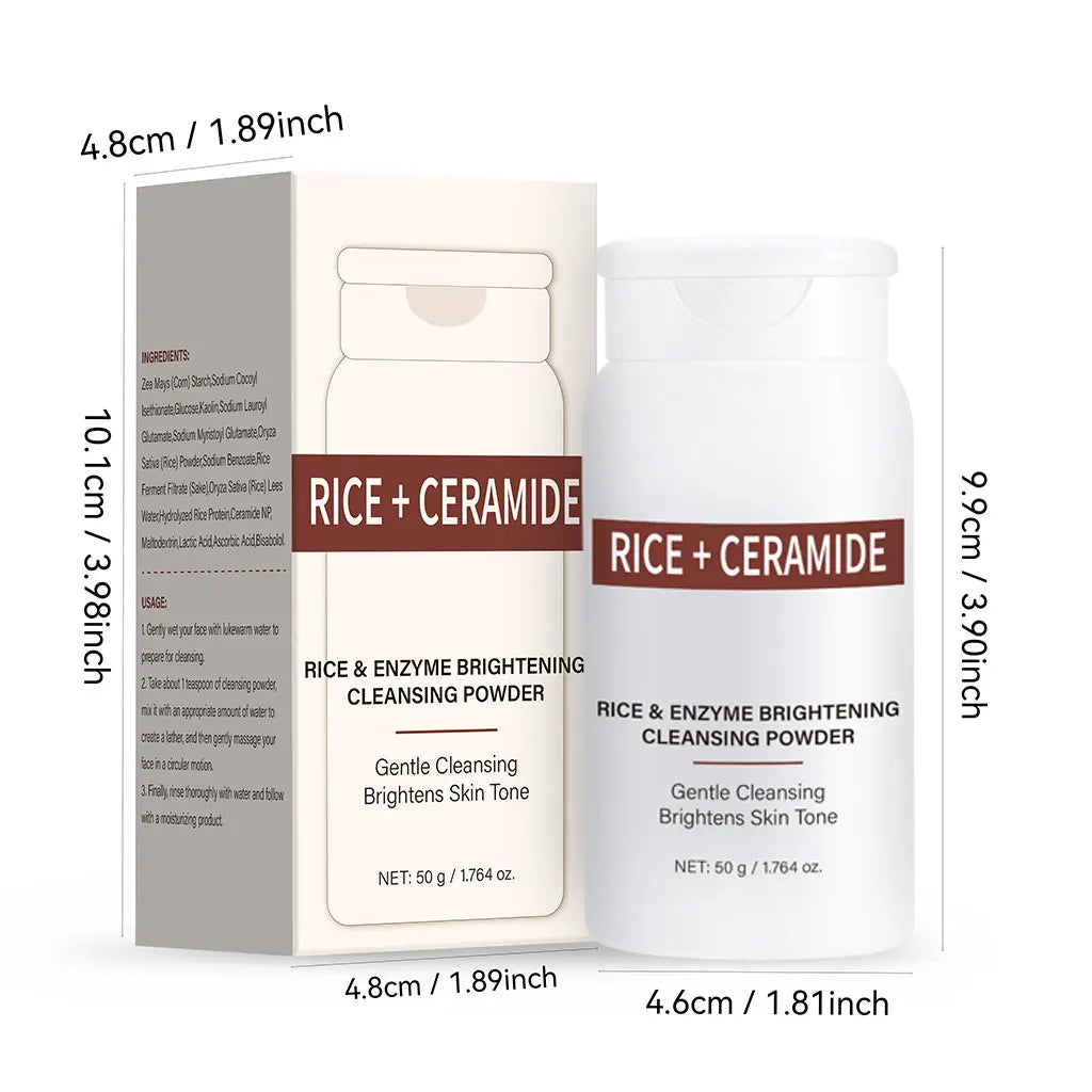 Rice Enzyme Brightening Cleansing Powder, Exfoliating Powder to Foam Cleanser, Smooth Texture,Hydrating & Gentle Skin Care 50g Peaceful Pleasures Health and Wellness