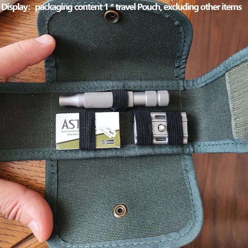 2026 YAQI Men's Travel Bag Pouch Dark Green Safety Razor Shaving Accessories Peaceful Pleasures Health and Wellness