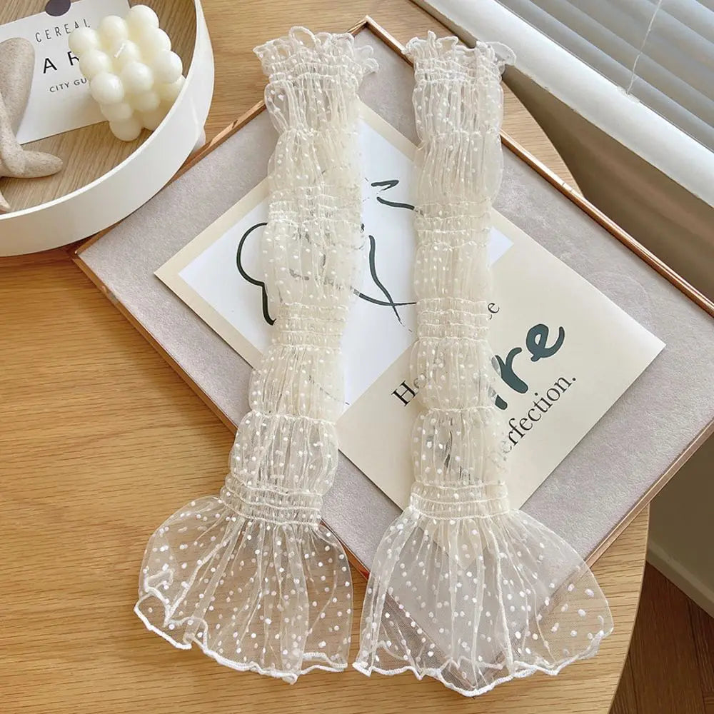 Summer Sunscreen Shade Sleeves Women Lace UV Thin Breathable Oversleeves Outdoor Cycling Driving Fingerless Sleeves Peaceful Pleasures Health and Wellness beige One Size