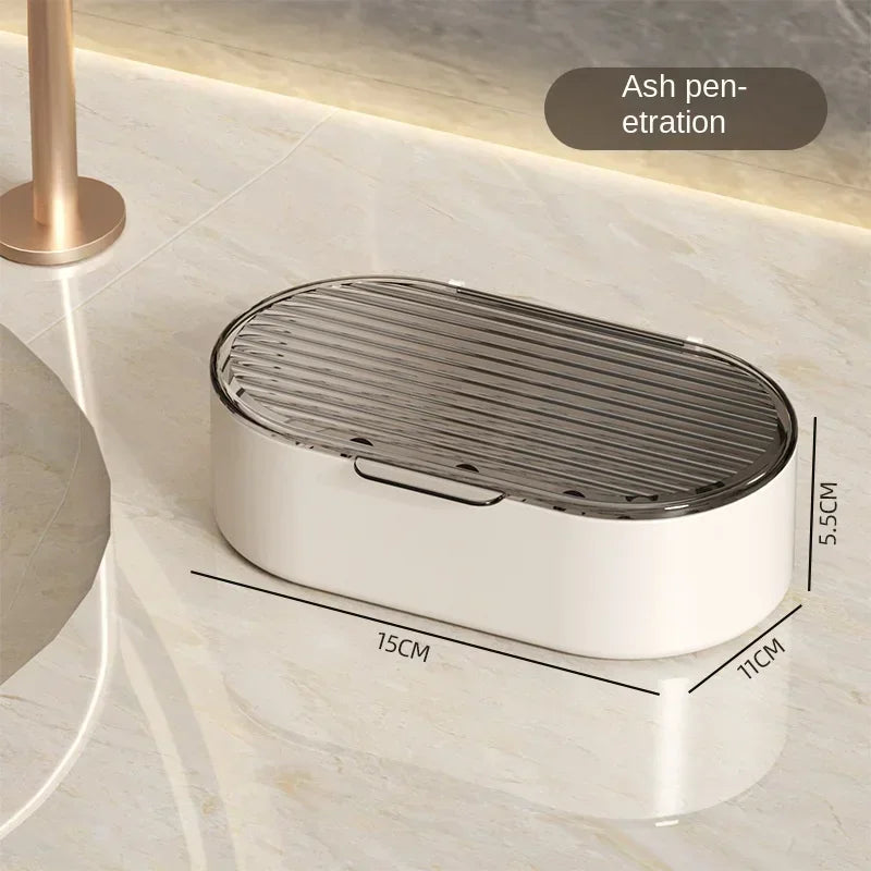 2025 Hot Double-layer Soap Box Household Bathroom Non-punching Hollow Drain Soap Box with Cover Dust Soap Box Holder Peaceful Pleasures Health and Wellness transparent gray