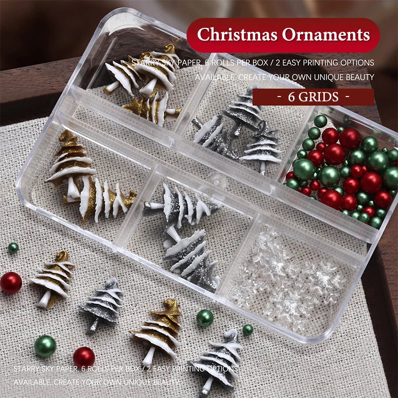 6 Grids/box Christmas Red/Green Bead Snowflake Nail Rhinestone Mixed Size Colorful Beads Nali Charms Christmas Manicure Jewelry Peaceful Pleasures Health and Wellness Multicolor
