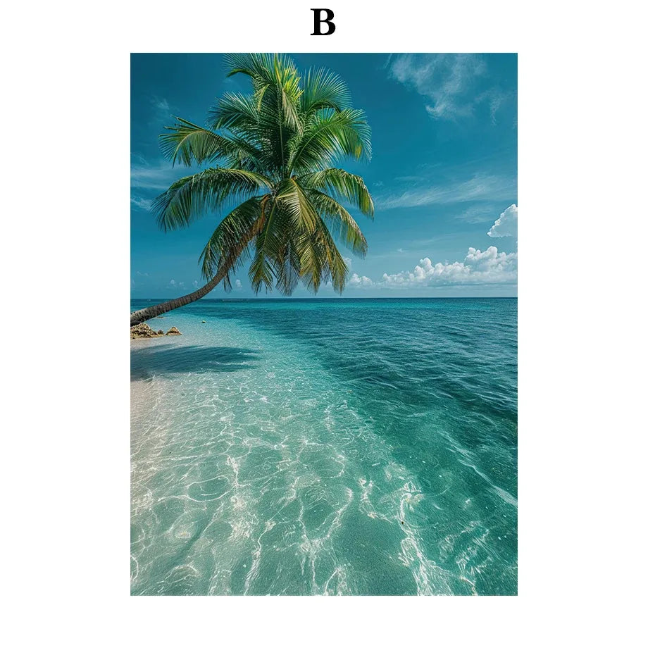 Beach Turtle Ocean Waves Palm Beach Landscape Poster Print Canvas Painting Nordic Wall Art Pictures Living Room Home Decor Peaceful Pleasures Health and Wellness B 30x40cm Unframed