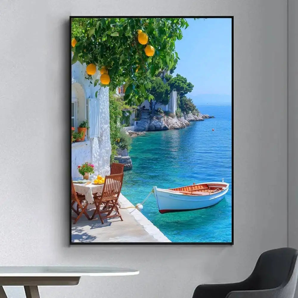 Lemon Abstract Landscape Retro Frameless Canvas Wall Art Print