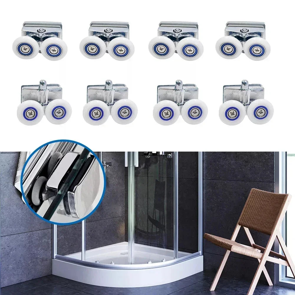 ABS Shower Door Sliding Pulleys | 8-Piece Chrome Roller Set
