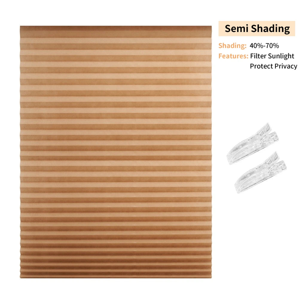 Window Blinds Cordless No Drill Cut to Size Clip On Stick On Self Adhesive Temporary Blinds Pleated Paper Blinds for Window Door Peaceful Pleasures Health and Wellness Coffee 90X150CM