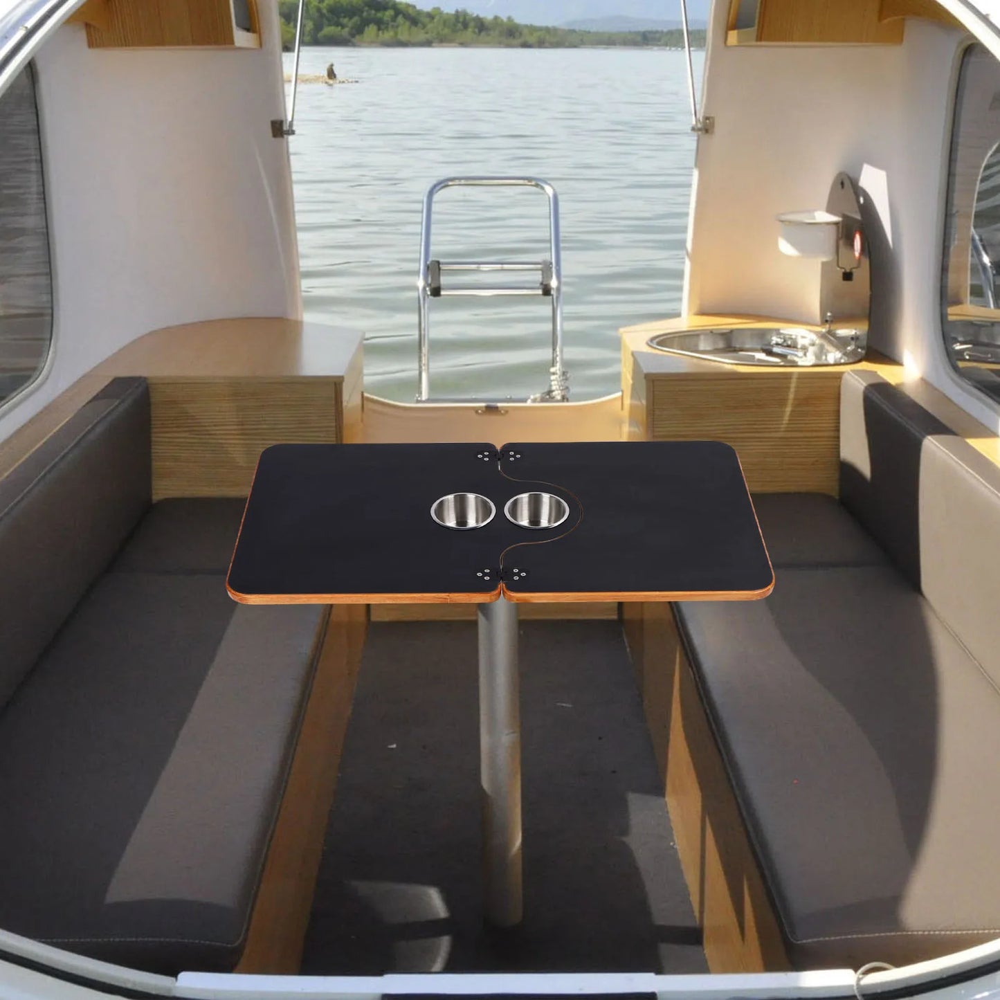 RV Folding Table Top Replacement | Solid Wood, 29.5" + Cup Holders