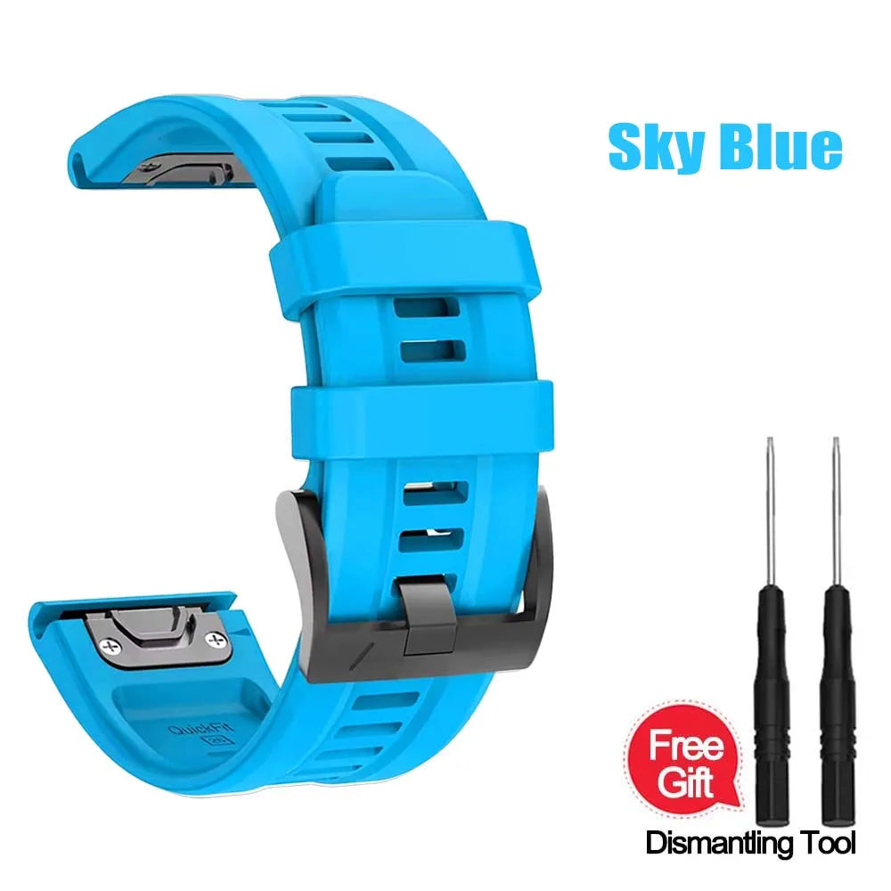 Silicone Watch Band for Garmin Fenix 7X 6X 5X – 22mm & 26mm Peaceful Pleasures Health and Wellness Sky Blue QuickFit 26mm
