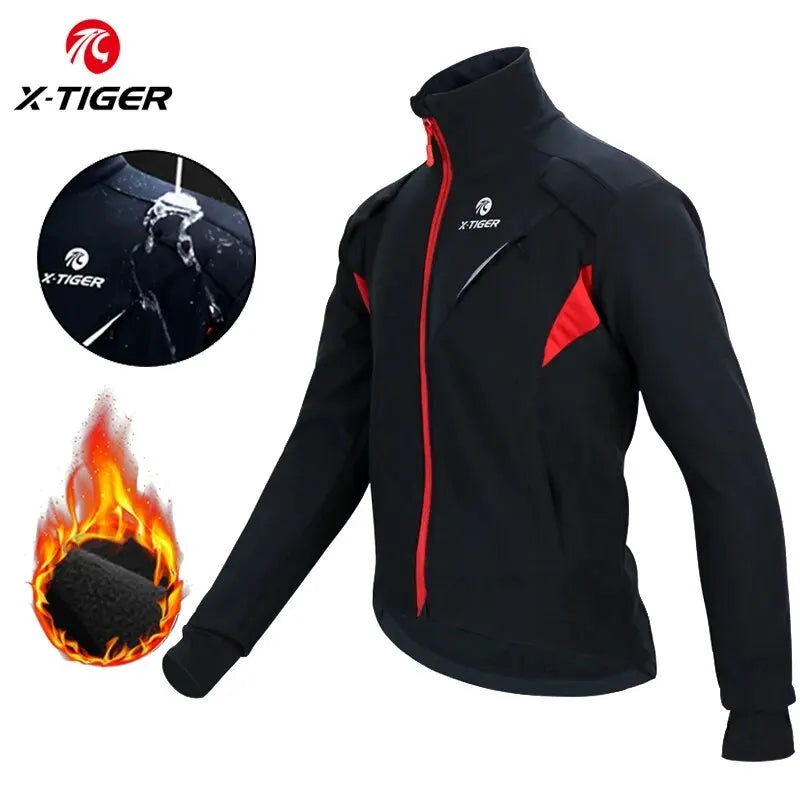 X-TIGER Men's Winter Thermal Fleece Cycling Jacket | Windproof