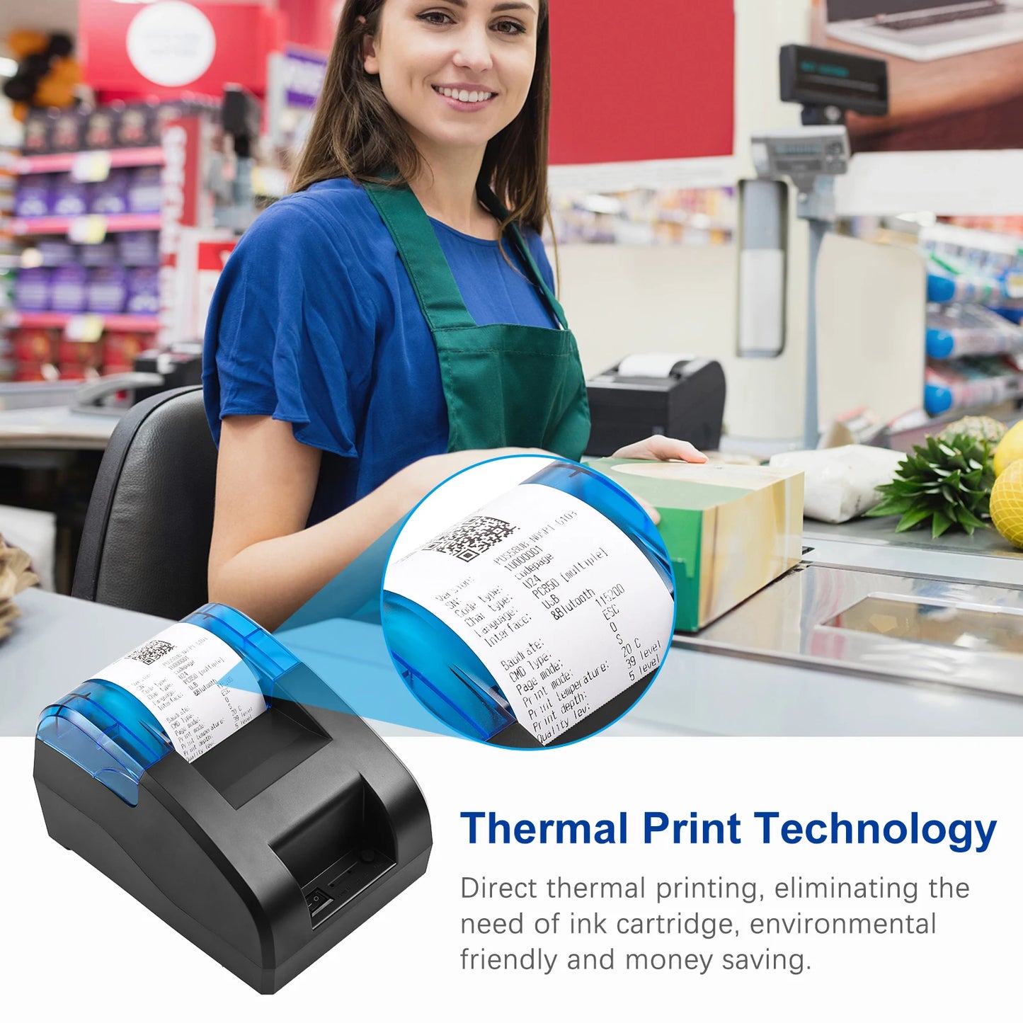 58mm USB Bluetooth Thermal Receipt Printer – Barcode & Logo