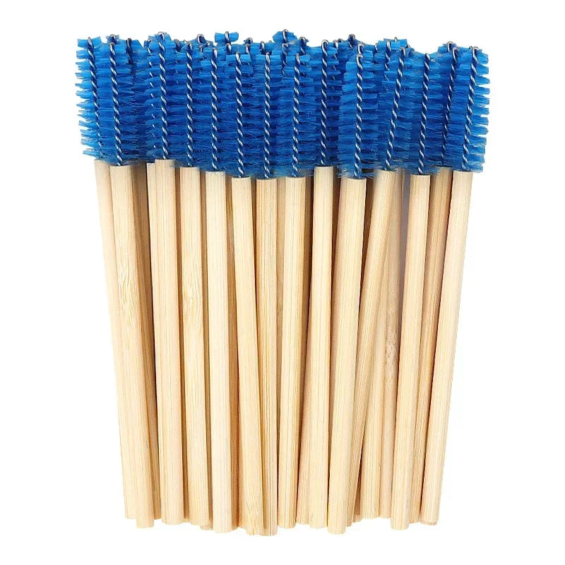 50pcs Disposable Silicone Eyelash Brushes, Eyebrow Extension Mascara Wands Applicator, Women Makeup Tools with Bamboo Handle Peaceful Pleasures Health and Wellness blue