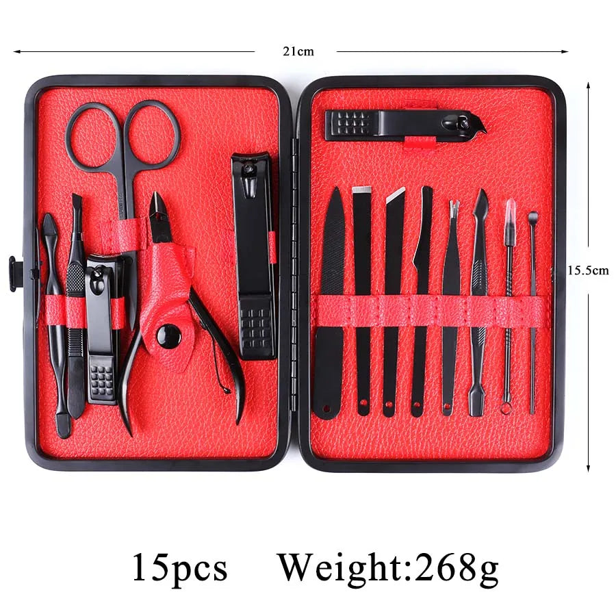Stainless Steel Manicure Set - Professional 7/10/15/18 Pcs Pedicure Nail Clippers Grooming Kits for Personal Nail Care Use Peaceful Pleasures Health and Wellness 15pcs China Mainland