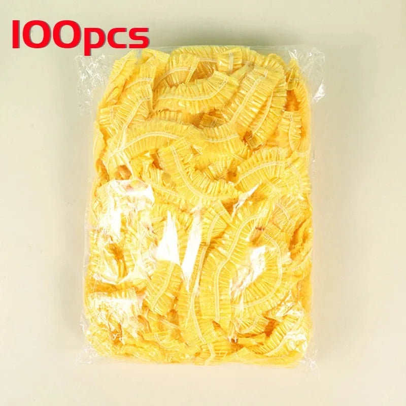 Disposable Shower Caps 100-Pack – Waterproof Elastic Hair Cover
