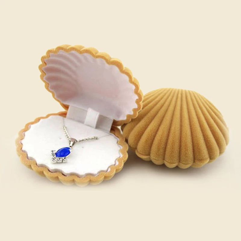 1PC Shell Shape Velvet Jewelry Box Wedding Engagement Ring Box for Earrings Necklace Bracelet Display Pendant Gift Box storage Peaceful Pleasures Health and Wellness Khaki