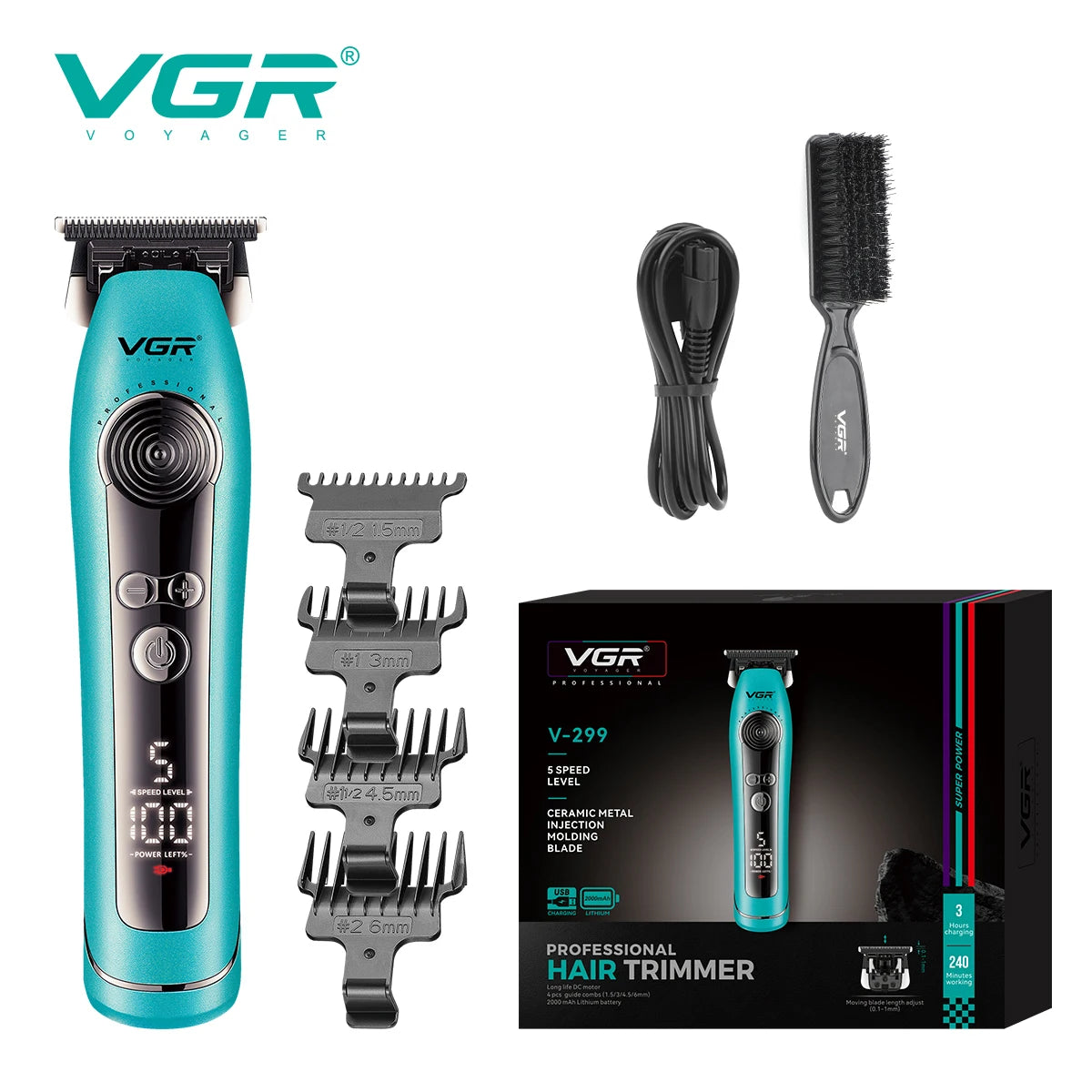 VGR electric hair clipper with 9000 RPM for men, LCD digital display hair salon, household oil head carving hair trimmer V-299 Peaceful Pleasures Health and Wellness USB 1