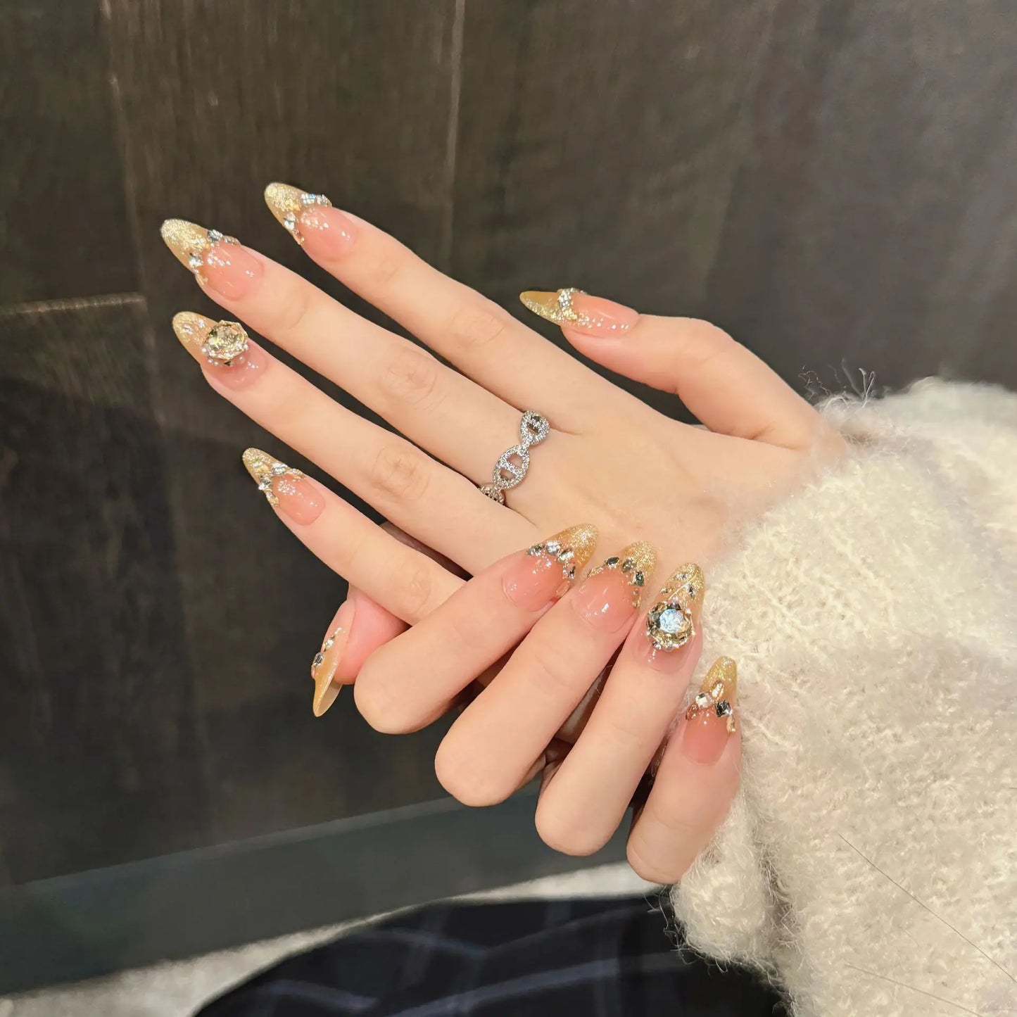Handmade Press on Nails Shiny Blue Cat Eye French False Nail Tips Wearable Glitter Wedding Nail Art Long Oval Head Fake Nails Peaceful Pleasures Health and Wellness
