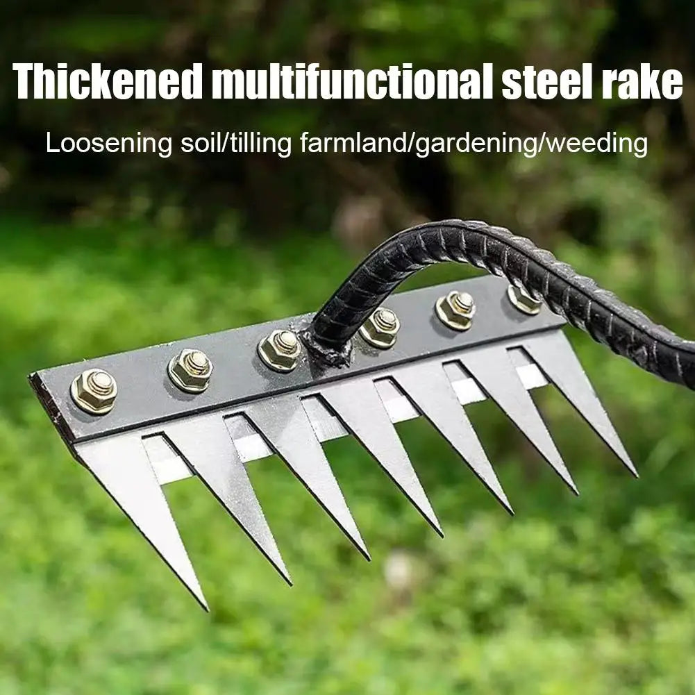 Carbon Steel Garden Rake for Weeding & Soil Aeration Peaceful Pleasures Health and Wellness