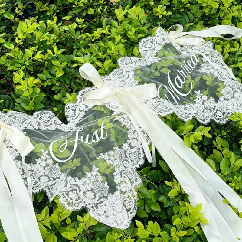 Just Married Heart Lace Chair Sign | Bride & Groom Wedding Decor