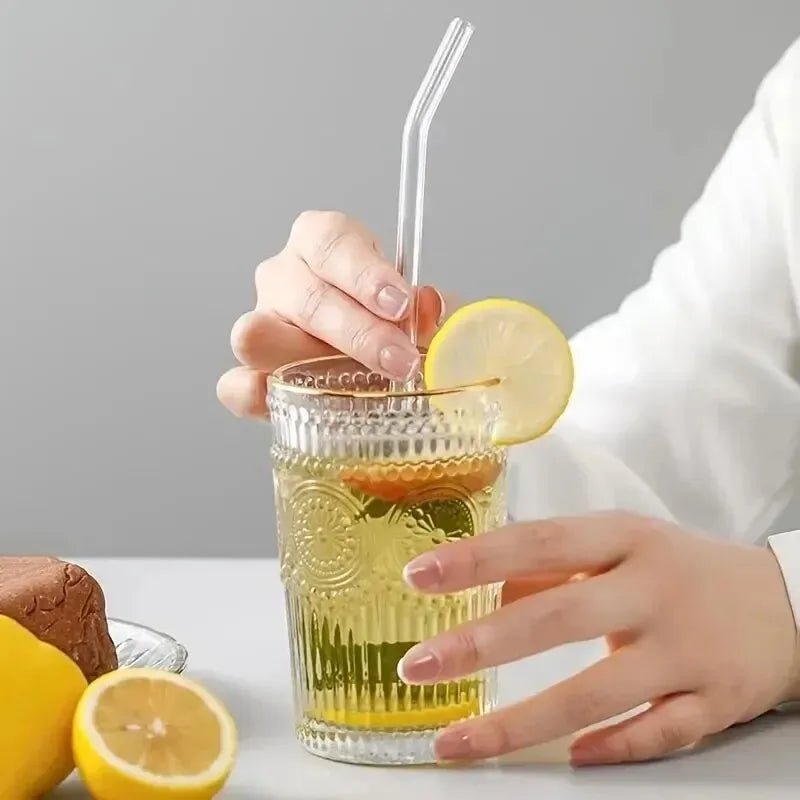 Reusable Heat-Resistant Glass Straws Set – 4 Straws + Cleaning Brush for Smoothies, Tea & Juice