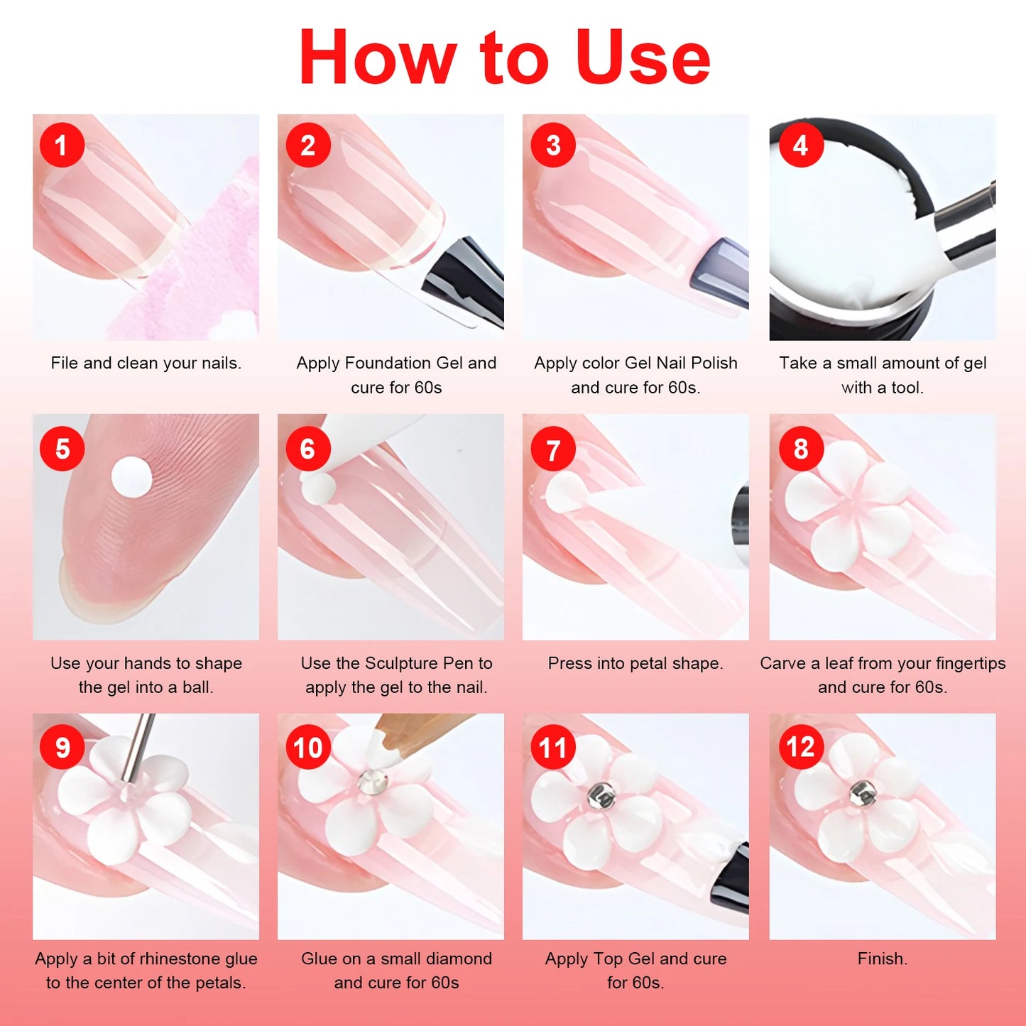 TWOING 12 Colors Non Sticky Soak Off Sculpture Gel Kit with Pen for 3D 4D Nail Art Firm Texture Carving and Sculpting Gel DIY Peaceful Pleasures Health and Wellness