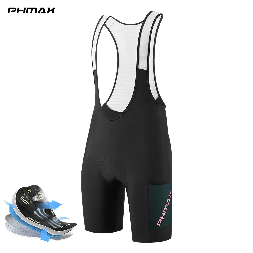 PHMAX Men's Cycling Bib Shorts | 5D Silicone Gel Pad, Breathable