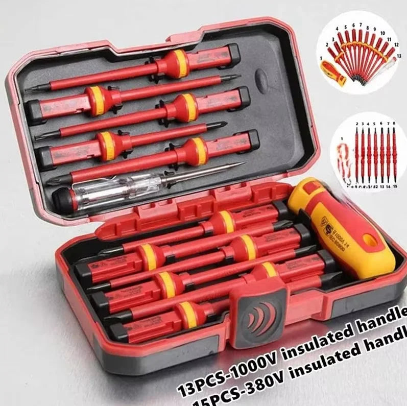 Electrician Repair Tools Kit 15pcs 1000V Changeable Insulated Screwdrivers Set with Magnetic Slotted Phillips Pozidriv Torx Bits Peaceful Pleasures Health and Wellness 1set