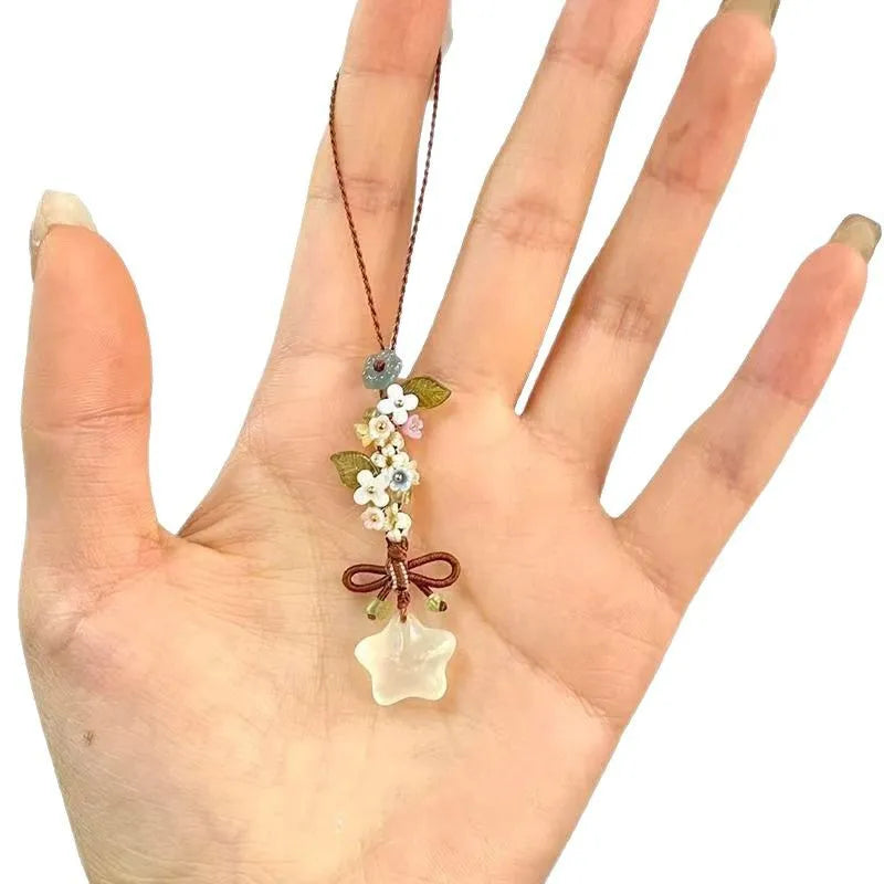 New Chinese Style Ice Transparent Star Flower Pendant Sweet and Cute Mobile Bag Pendant Peaceful Pleasures Health and Wellness